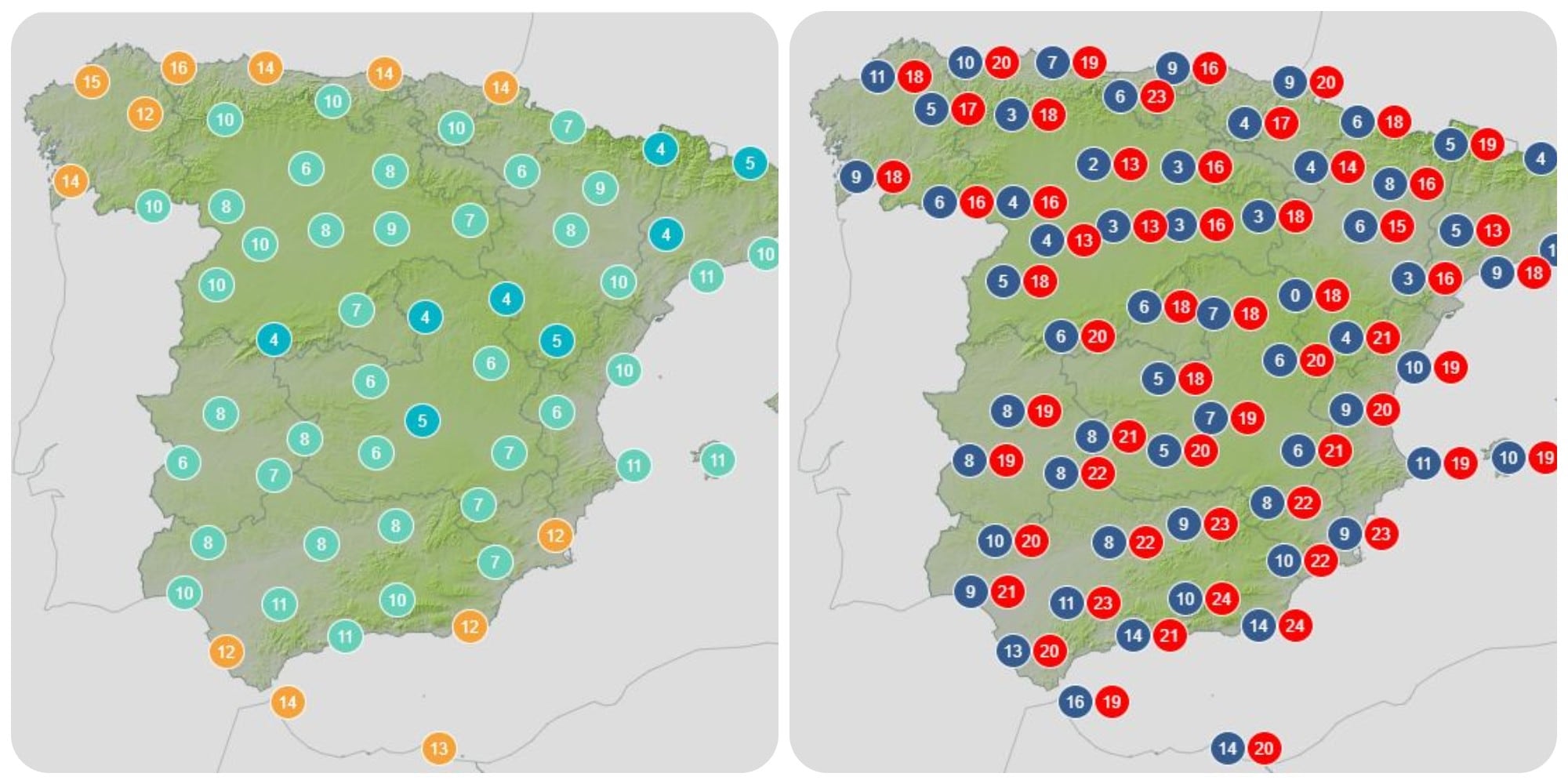 Previsión del cambio de temperaturas en España de la Aemet.