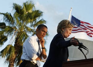 Obama y Clinton en un discurso en Orlando, Florida