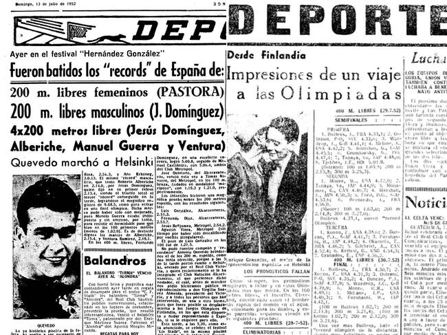 El diario 'Falange' publicaba el viaje a Helsinki en 1952