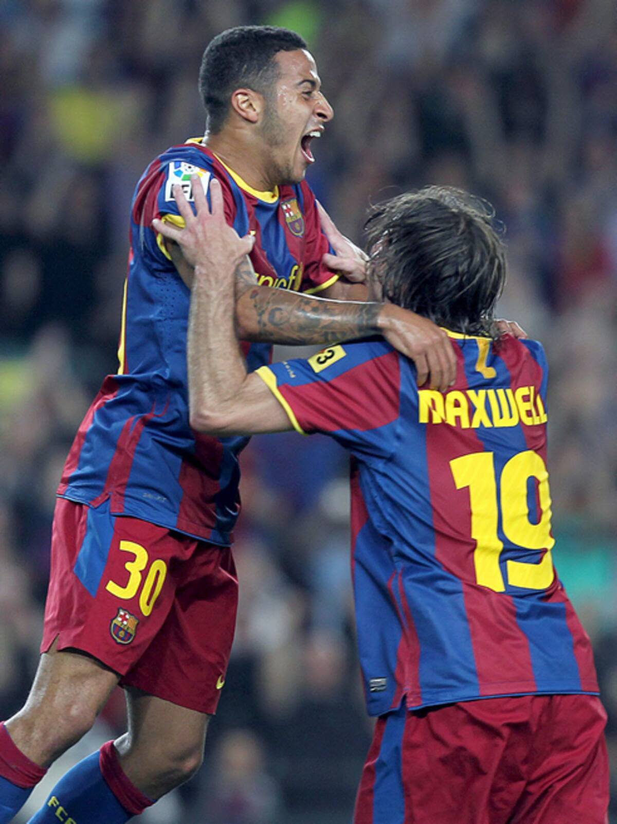 El canterano, hijo de Mazinho, celebra el segundo gol del Barça