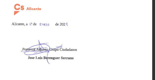 Firma del concejal José Luis Berenguer, a fecha 5 de enero de 2021