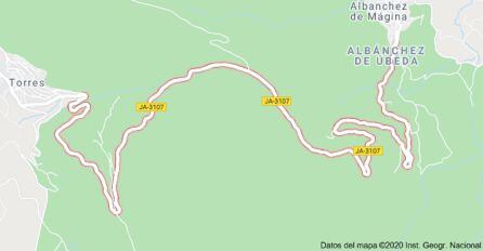 Plano de la carretera JA-3107, que une las localidades de Torres y Albanchez de Mágina