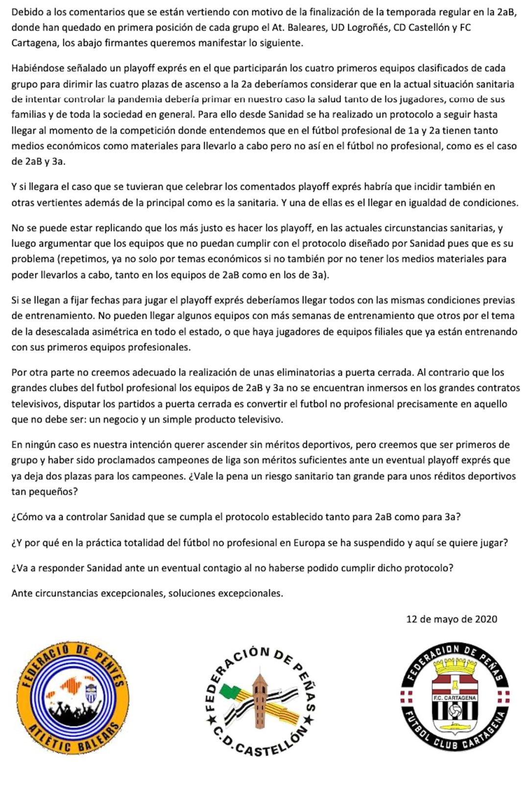 Manifiesto conjunto de varias peñas deportivas