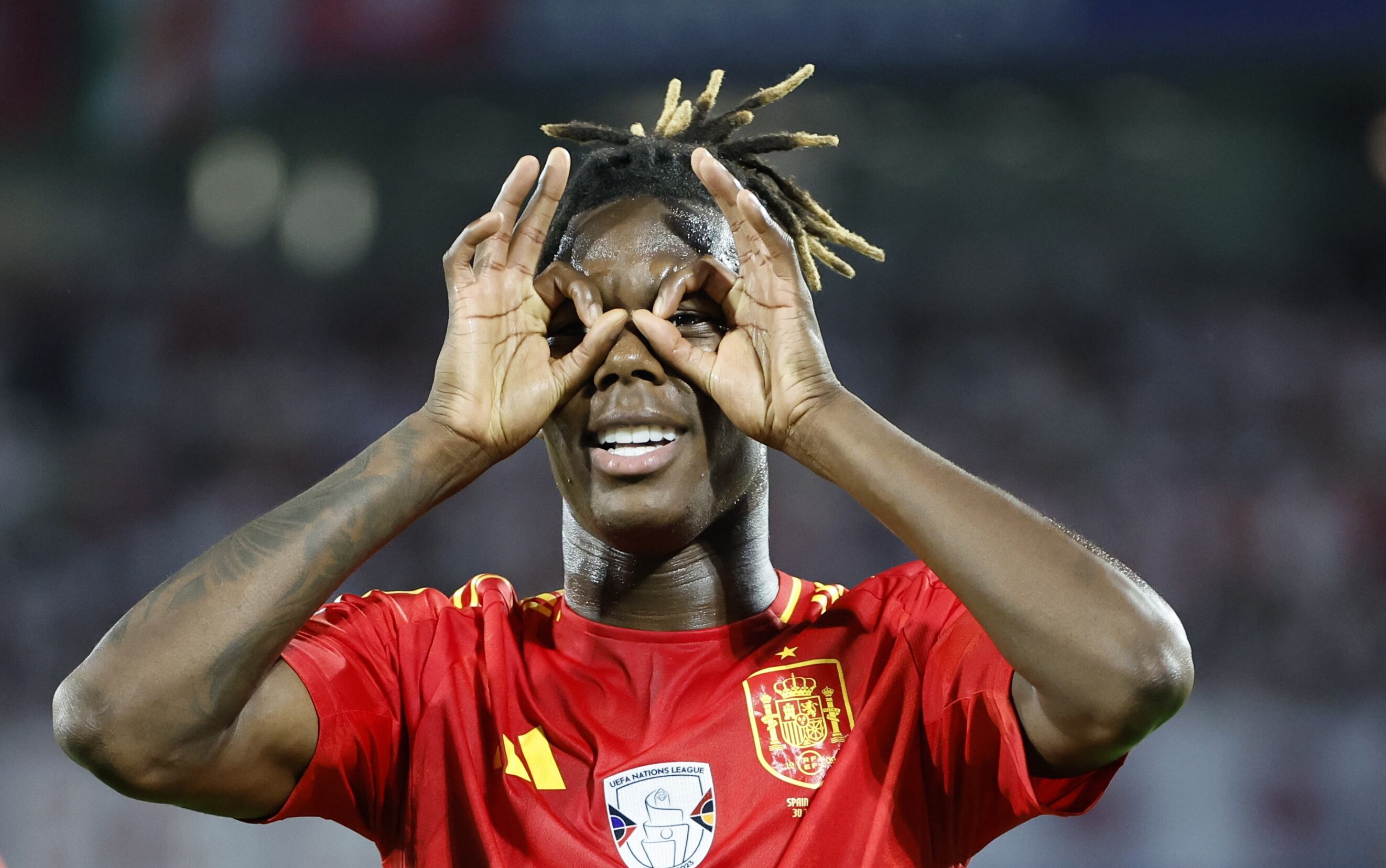 Nico Williams celebrando el 3-1 de España ante Georgia