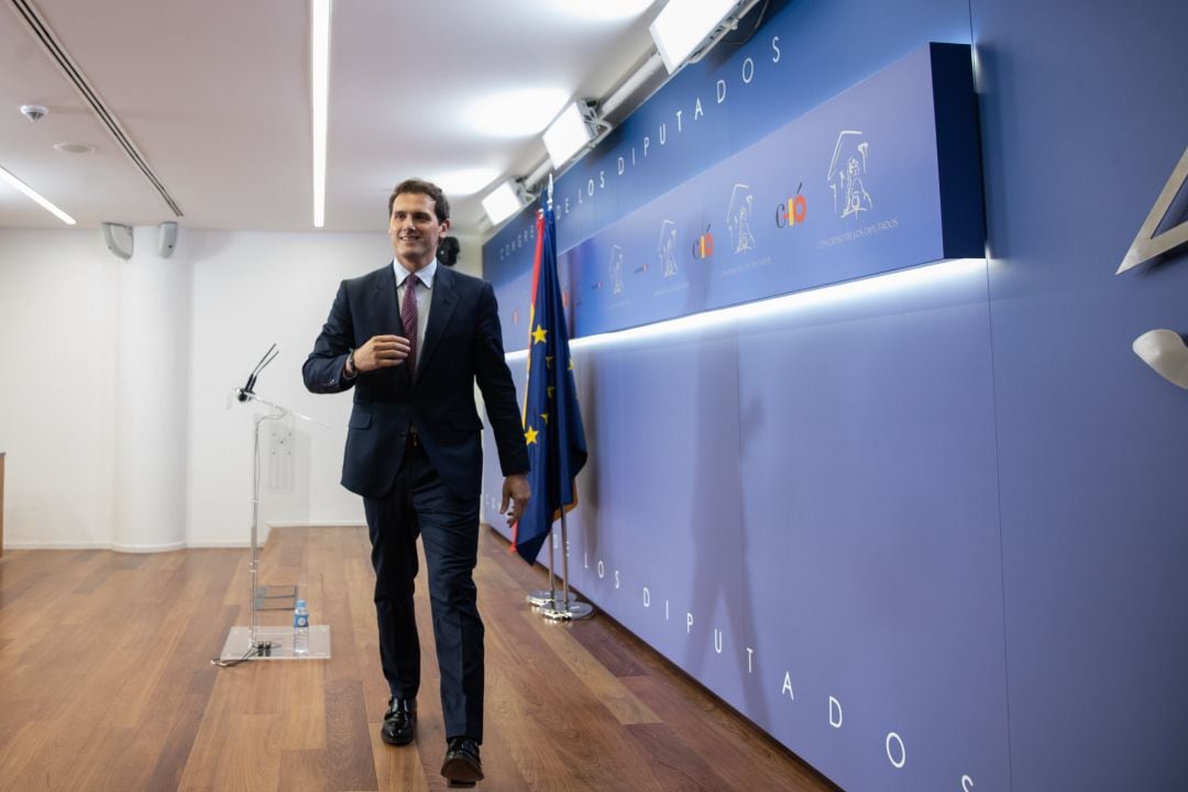 Albert Rivera, líder de Ciudadanos, durante una rueda de prensa en el Congreso de los Diputados