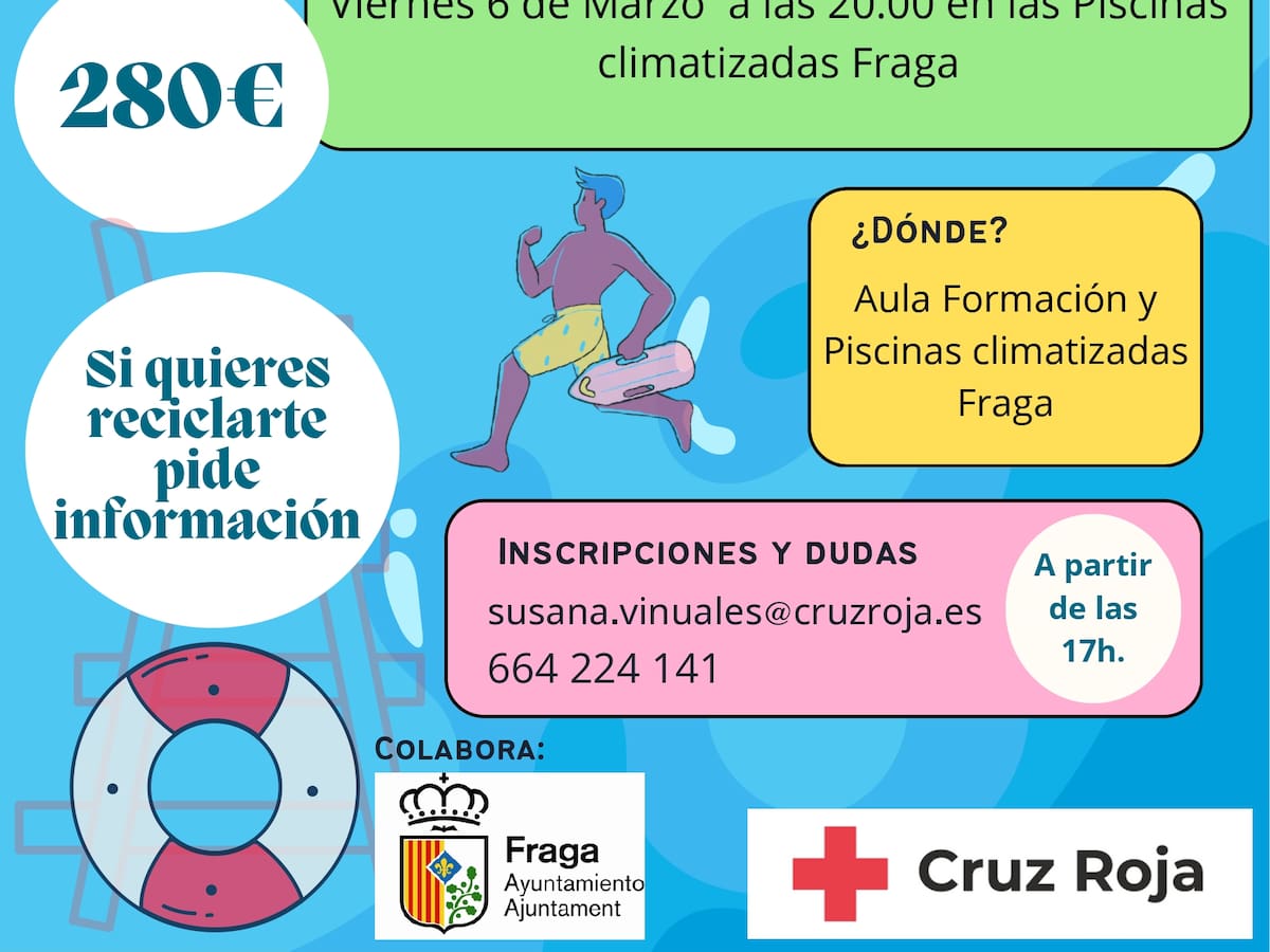 Ayuntamiento y Cruz Roja colaboran para ofrecer un curso de Socorrismo Acuático en Fraga