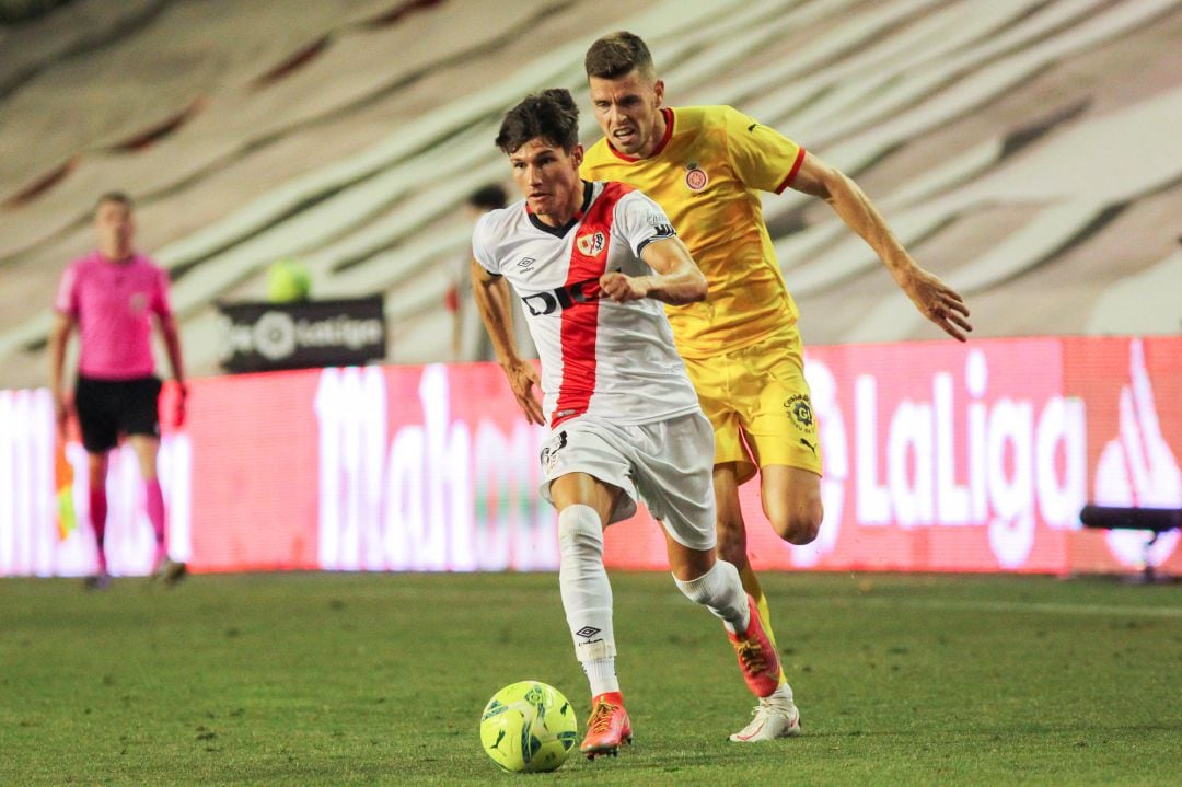 Fran Garcia of Rayo Vallecano in action during the Liga SmartBank playoff football match played between Rayo Vallecano and Girona FC at Estadio de Vallecas  