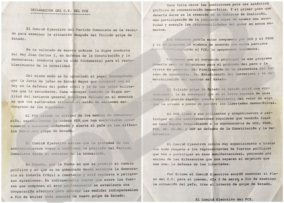 El rey, los medios y el respeto los oponentes políticos: lo que el Partido Comunista dijo tras el 23-F