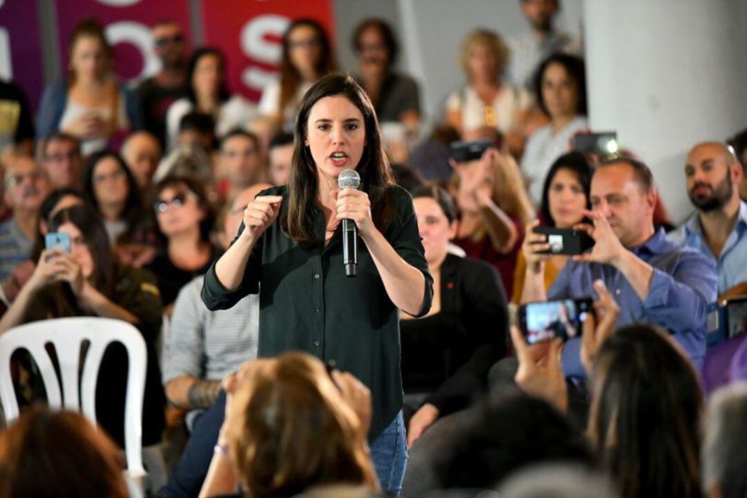 Irene Montero durante el mitin de este domingo en el Auditorio de la Diputación de Alicante