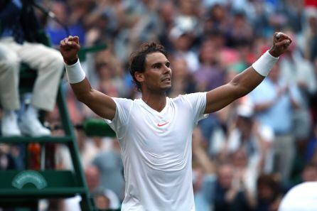 Nadal celebra el pase a semifinales tras ganar a Del Potro