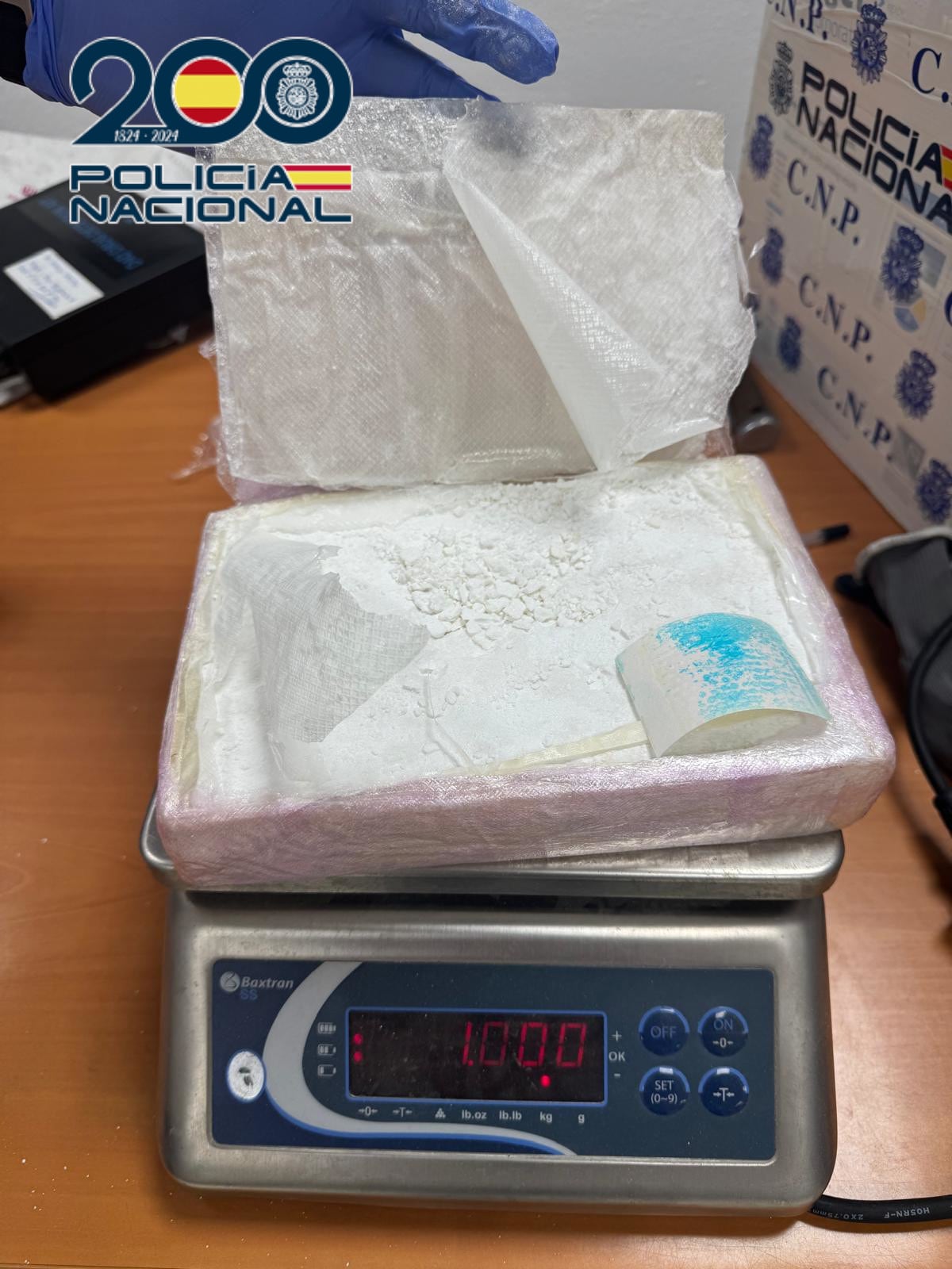 Paquete de cocaína incautado por los agentes de la Policía Nacional en Linares