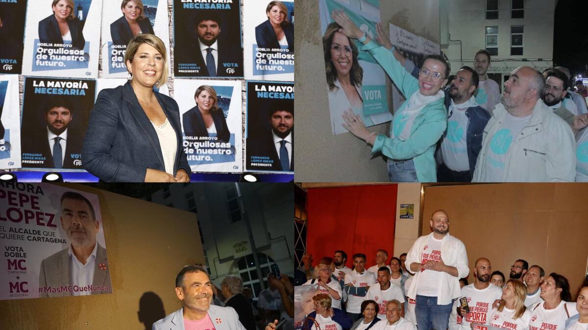 Los candidatos a la alcaldía de Cartagena realizan la tradicional pegada de carteles