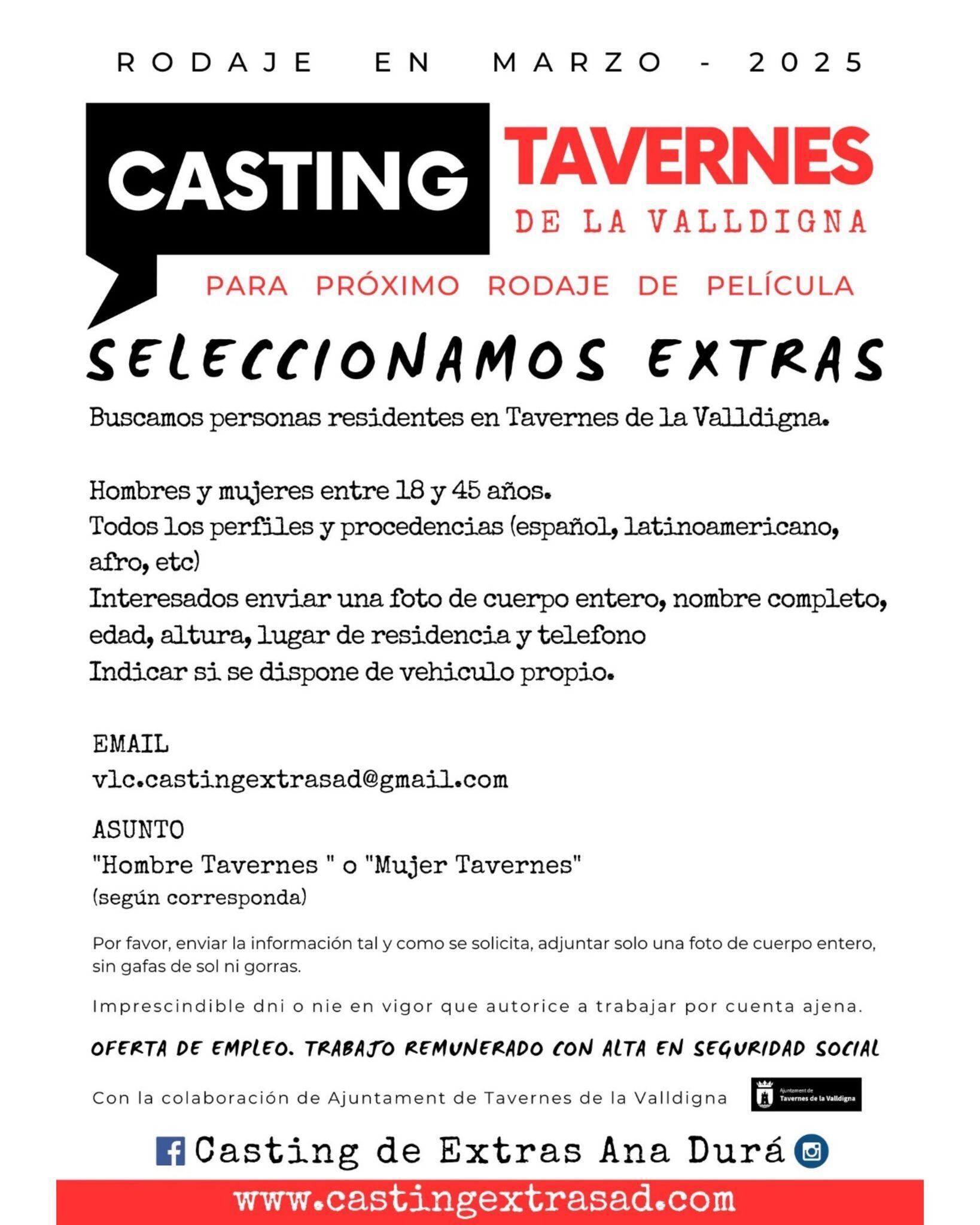 Cartel casting rodaje Tavernes