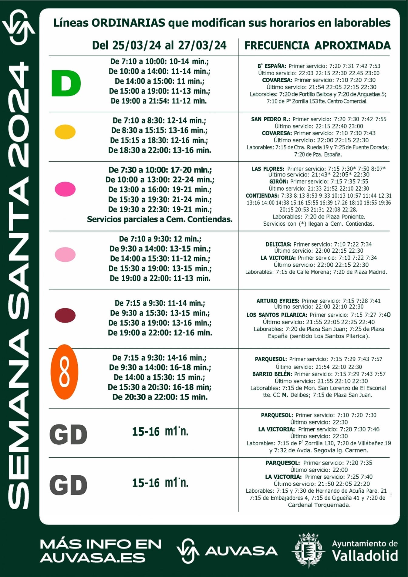 ervicios de AUVASA modificados en Semana Santa