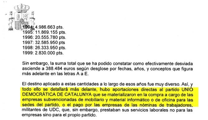 Fragment de la sentència del cas Pallerols que deixa clara la responsabilitat d&#039;Unió Democràtica