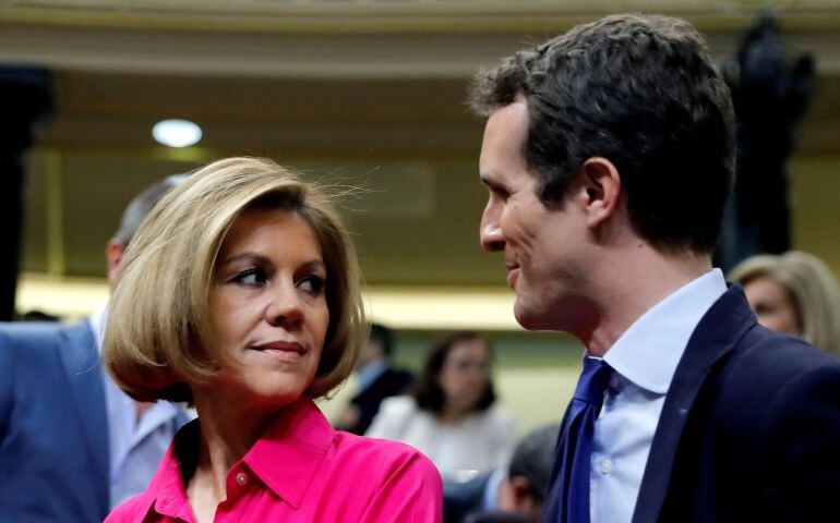 Los diputados y aspirantes a presidir el Partido Popular, María Dolores de Cospedal y Pablo Casado en una imagen del pasado día 4