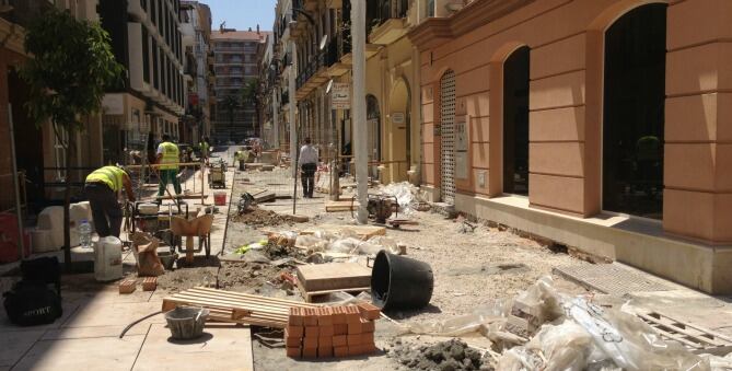 Obras en una de las calles del entorno del barrio del Soho de Málaga