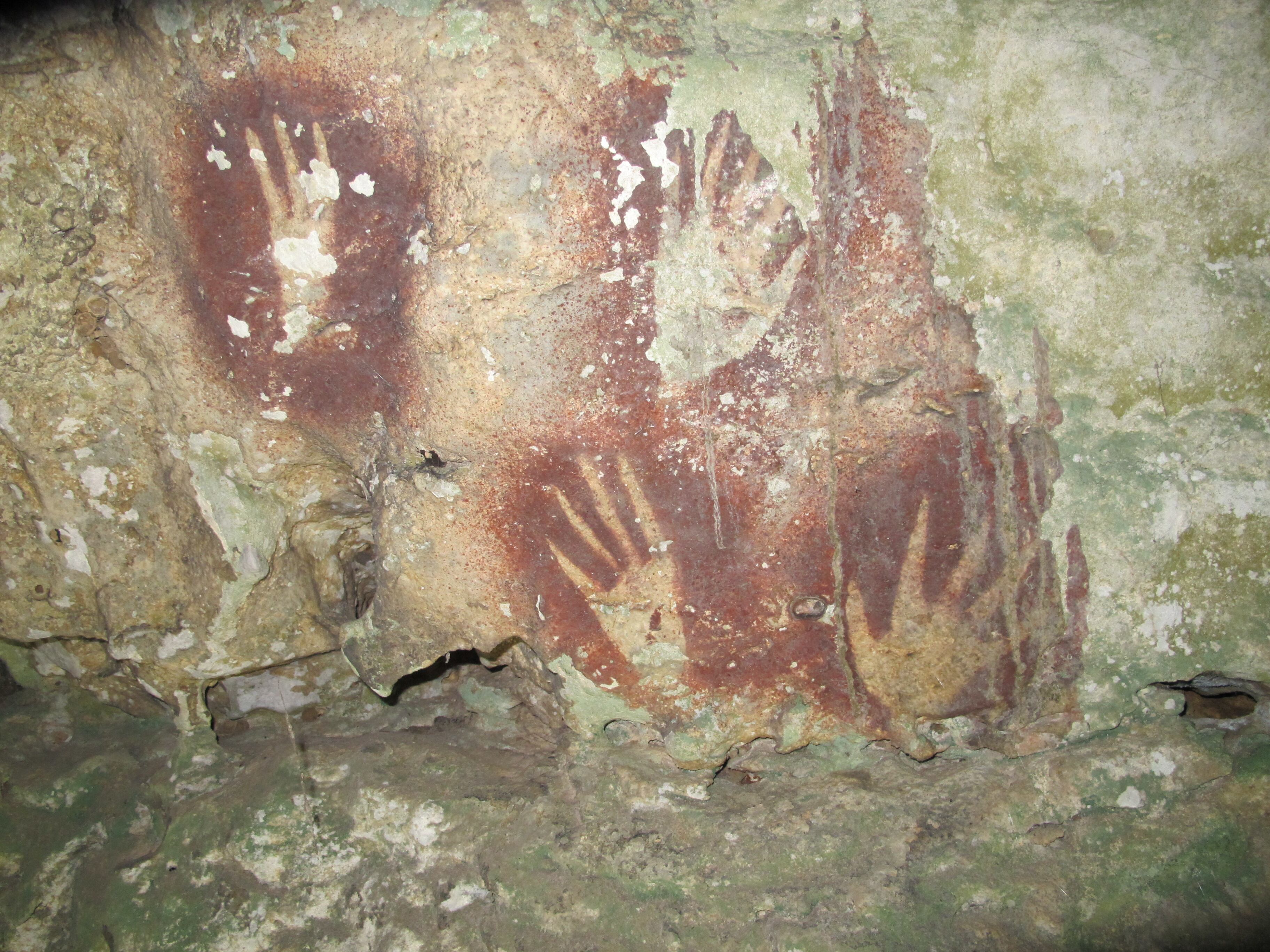 Imagen de las manos encontradas en la cueva de SulawesiCrédito: Ahdi Agus Oktaviana