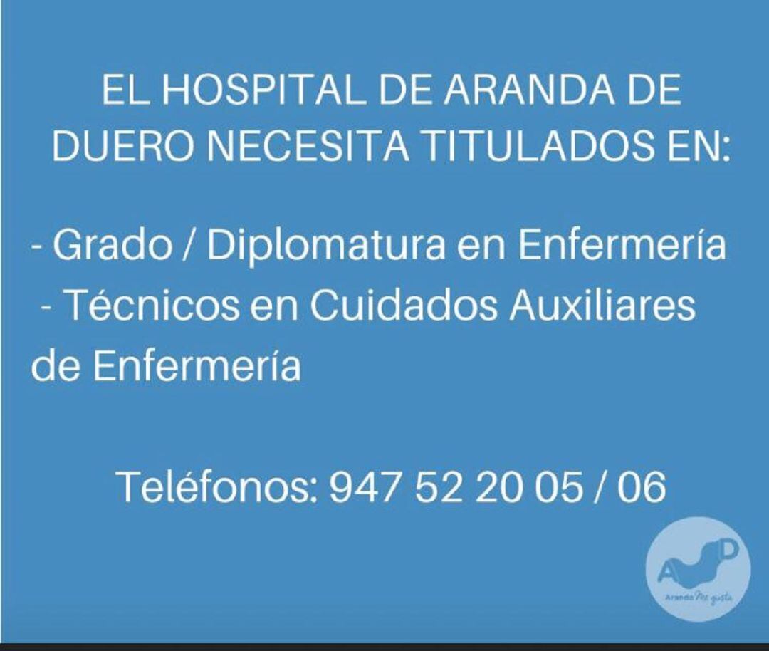 Llamamiento para contratar personal sanitario para el nuevo hospital de campaña 