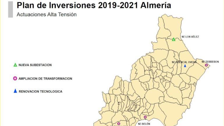 Mapa de de la provincia con las inversiones de Endesa.