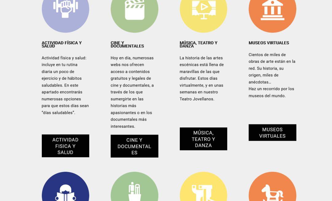 Algunas secciones de la web.