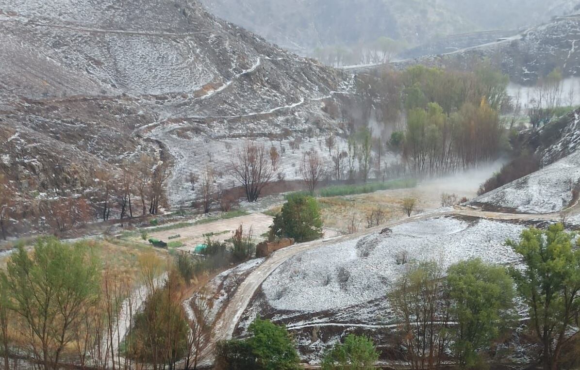 Una fuerte tormenta asola el valle del Manubles y el granizo se ceba con Moros (Zaragoza). Campos en Moros.