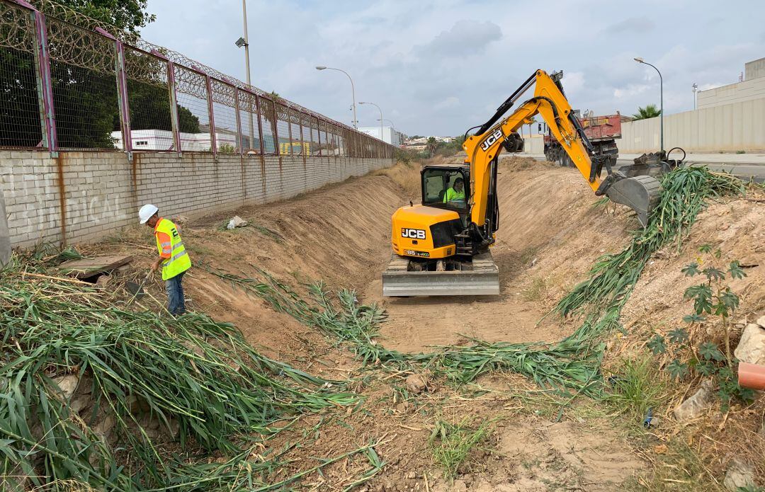 Los servicios operativos durante los trabajos de limpieza del afluente del arroyo de las Cañas (cuenca del Guadalhorce).