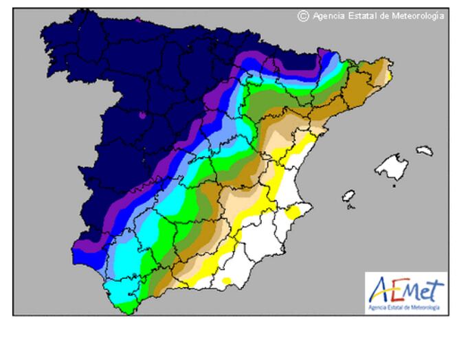 Mapa de la Aemet con las posibilidades de precipitación