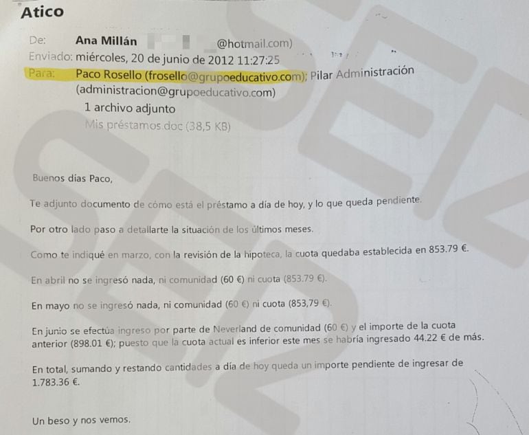 Correo de la entonces concejal de Juventud a un contratista del ayuntamiento de Arroyomolinos (pincha sobre la imagen para ver el documento completo)