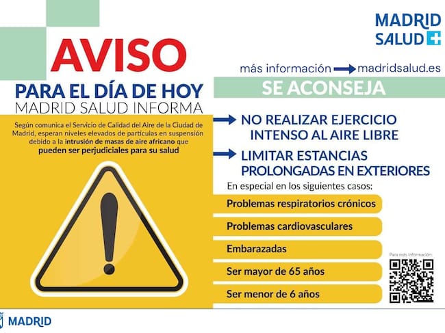 Aviso calidad del aire del Ayuntamiento de Madrid.