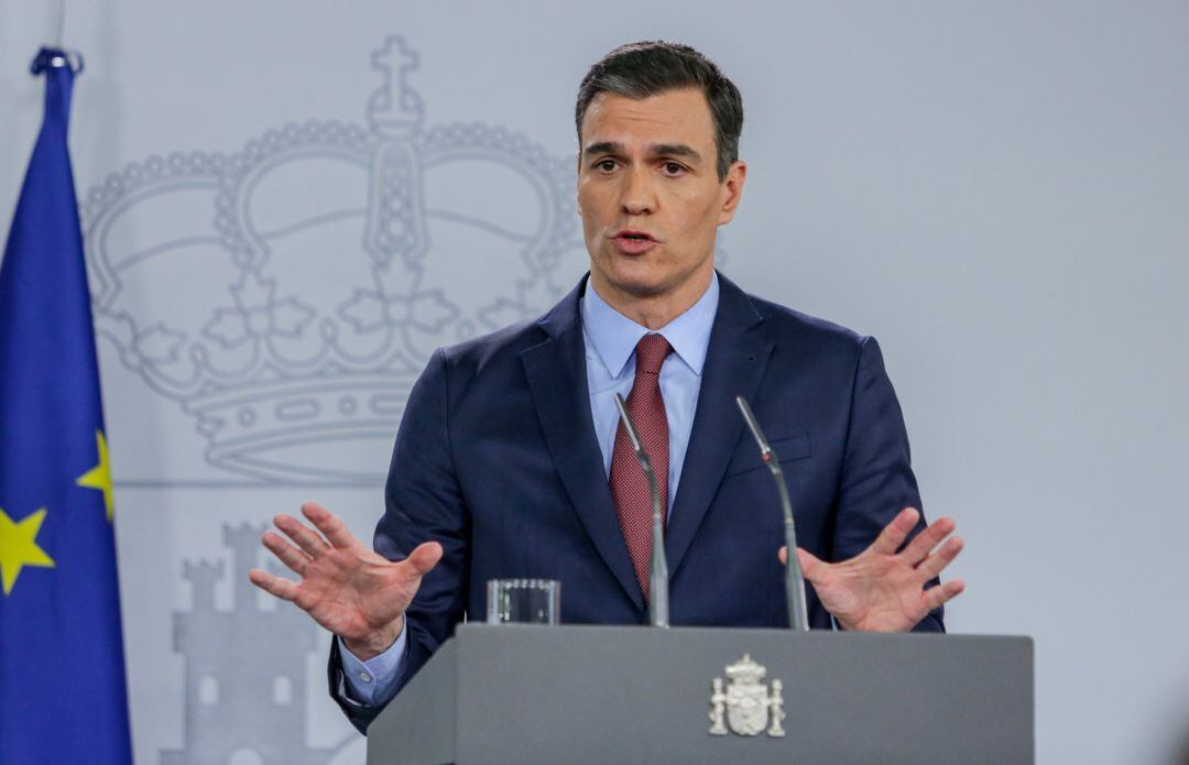 El presidente del Gobierno, Pedro Sánchez en rueda de prensa el pasado viernes, tras anunciar el estado de alarma