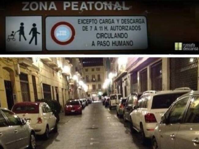 Calles peatonales llenas de coches aparcados en el barrrio de Ruzafa.