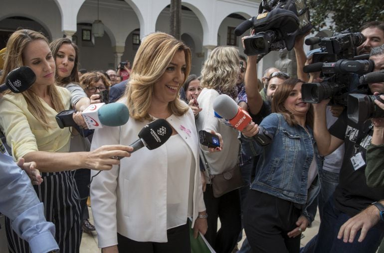 La presidenta andaluza, Susana Díaz, esta semana en el Parlamento regional en Sevilla poco antes del inicio del debate sobre el estado de la comunidad.