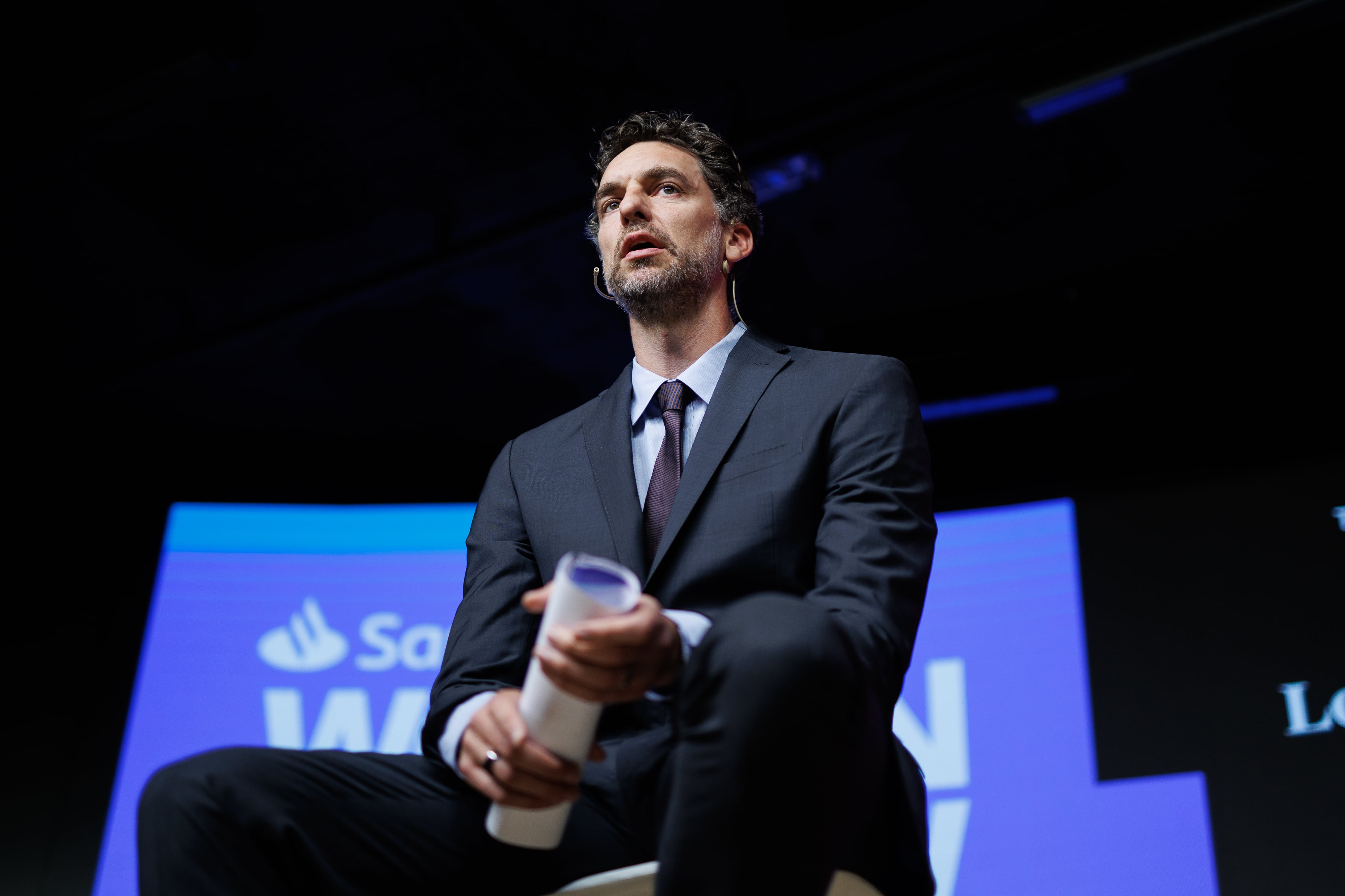 Pau Gasol durante un acto del Banco Santander en Madrid.