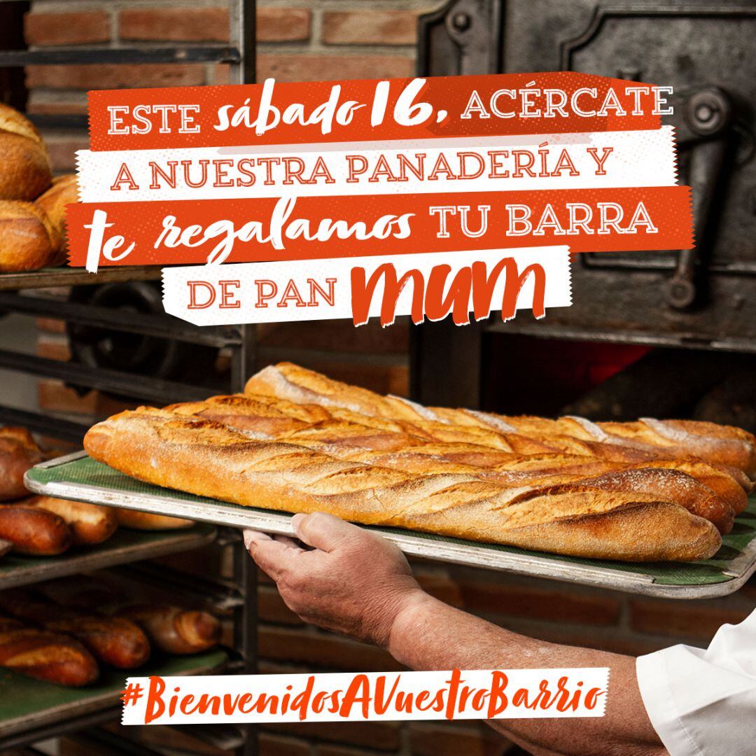 Cartel anunciador de la campaña &quot;Bienvenidos a vuestro Barrio&quot; en el que 11 panaderías de la Región repartirán 1.300 barras de pan, este sábado, para conmemorar el día de su patrón S. Honorato