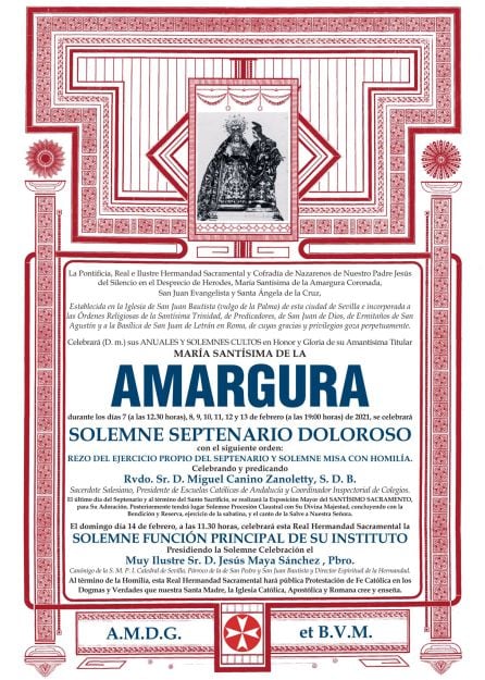 Para la convocatoria de los cultos en honor a María Santísima de la Amargura ha sido digitalizada y restaurada la orla del Septenario del año 1917