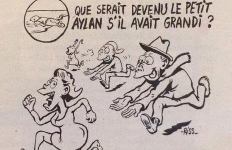 Viñeta del número de &#039;Charlie Hebdo&#039; sobre la muerte de Aylan y los ataques sexuales en Colonia.