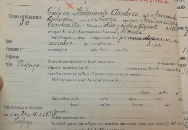 Documento localizado en el Archivo Municipal de Lorca relacionado con Andrés Gálvez