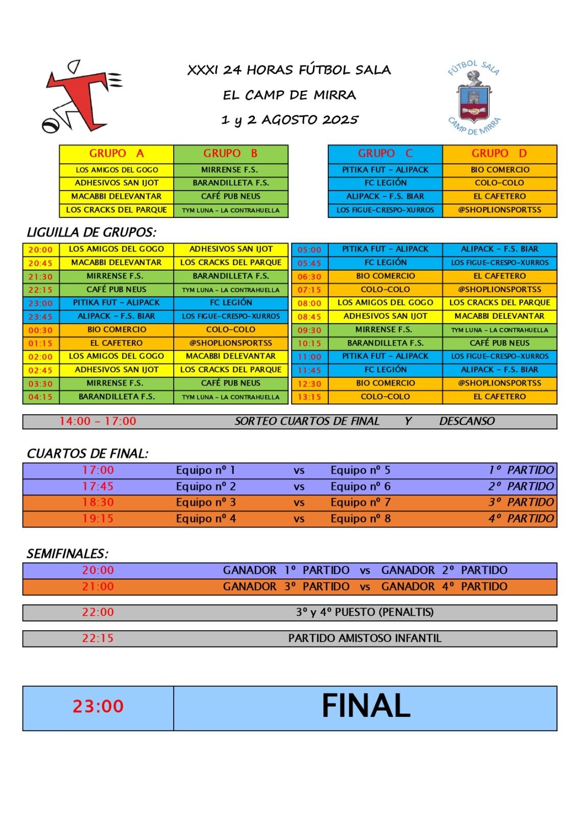 Horarios de los partidos
