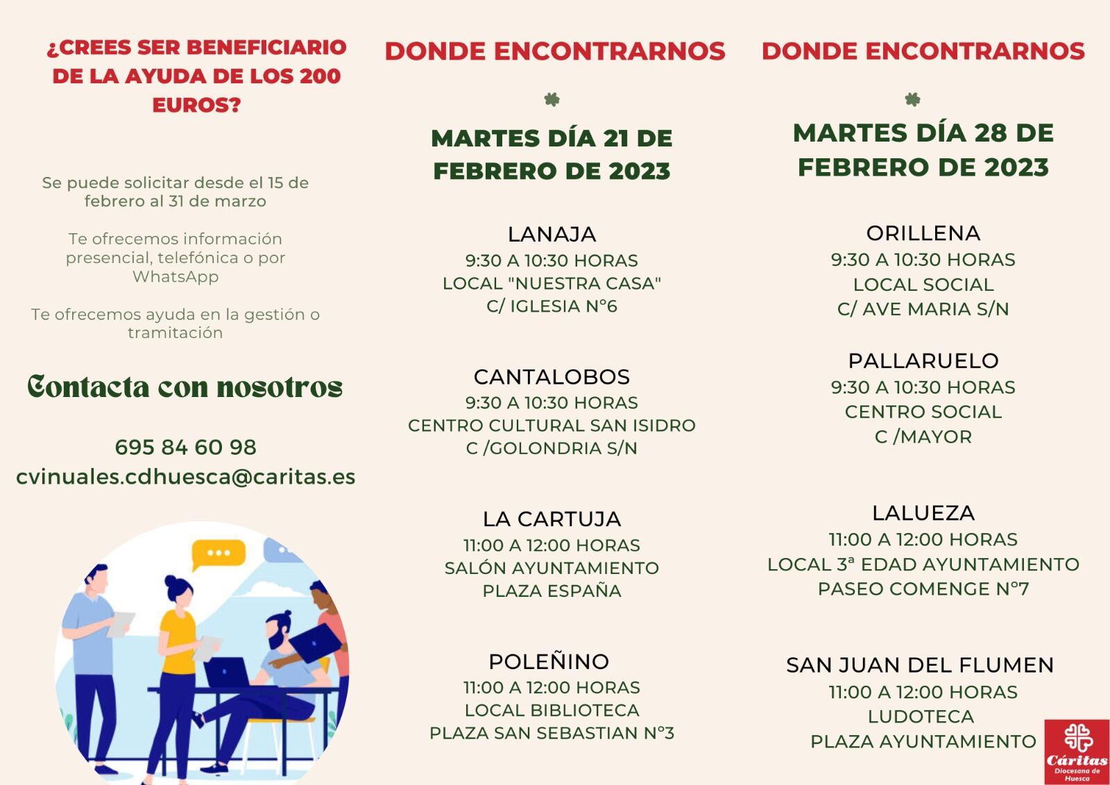 Cartel de las visitas de Cáritas en Monegros