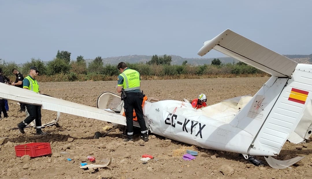 Aeronave siniestrada en el cruce de la Carretera del Aeropuerto con Villarrubia, en las proximimdades del Cortijo de El Rubio en Córdoba