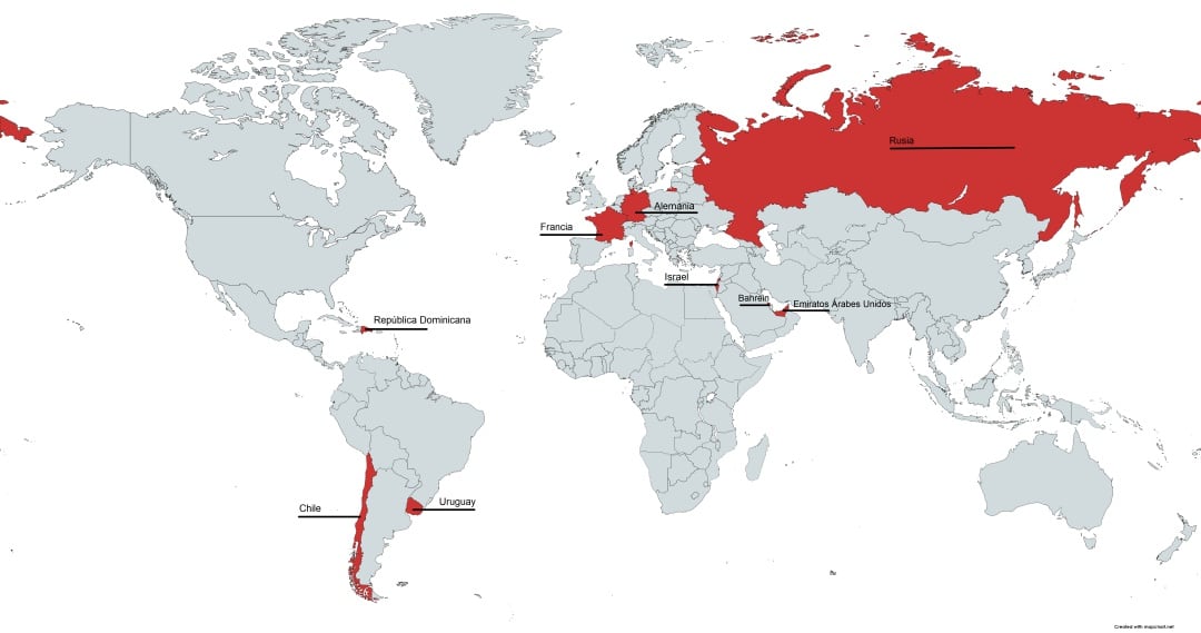 Mapa con los países que inocularán una tercera dosis