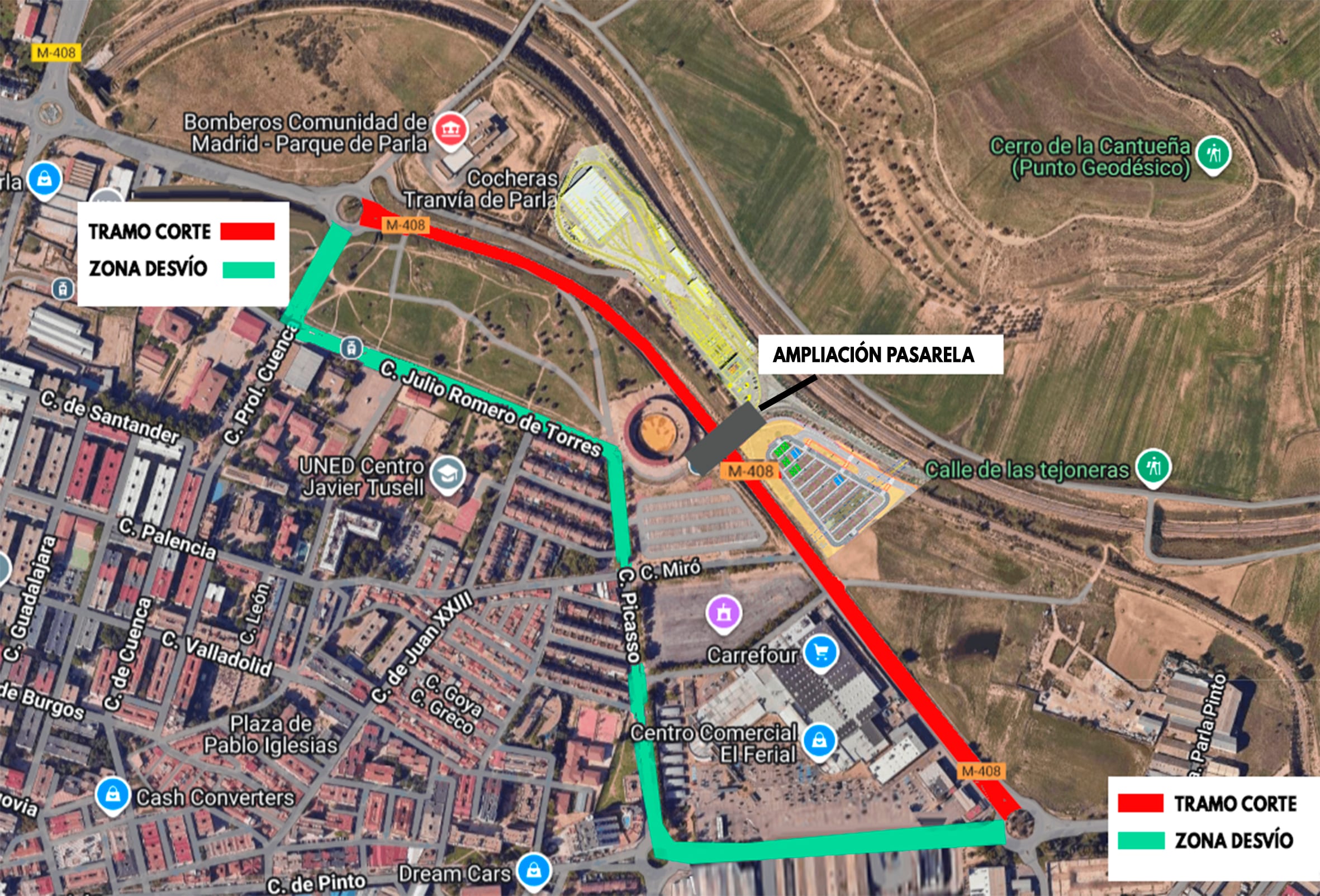 Corte de la M-408 en Parla y el recorrido alternativo