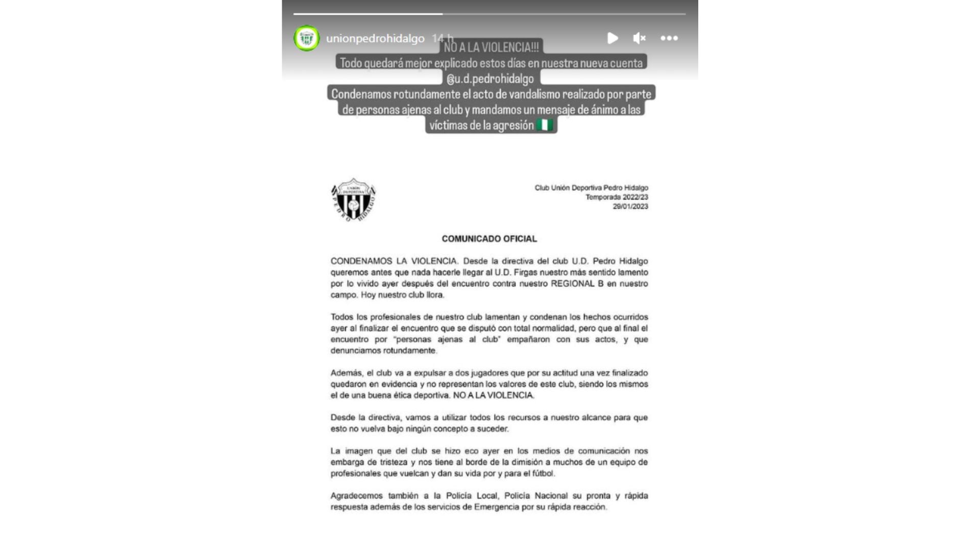 Comunicado de la UD Pedro Hidalgo