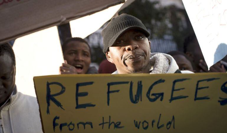 Imagen de archivo de marzo de 2017 de la concentración frente al Ministerio de Asuntos Exteriores en Madrid para exigir la acogida de refugiados.