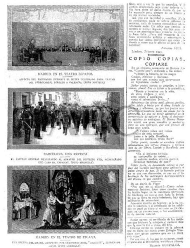 En la foto de arriba, asamblea de representantes de Madrid, Cuenca y Valencia en el Teatro Español.