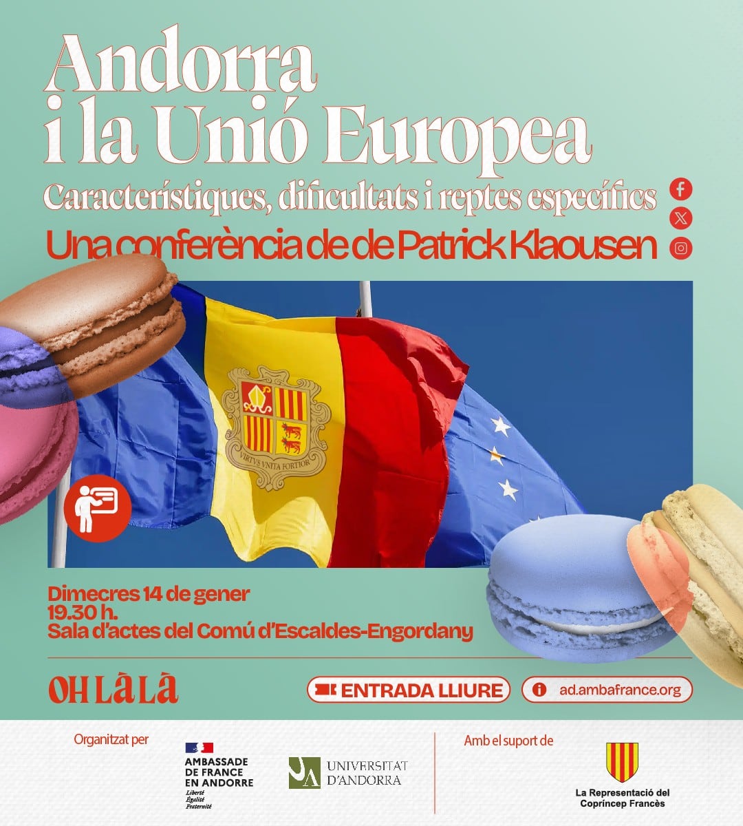 Cartell sobre la conferència d'aquest vespre sobre Andorra i la UE