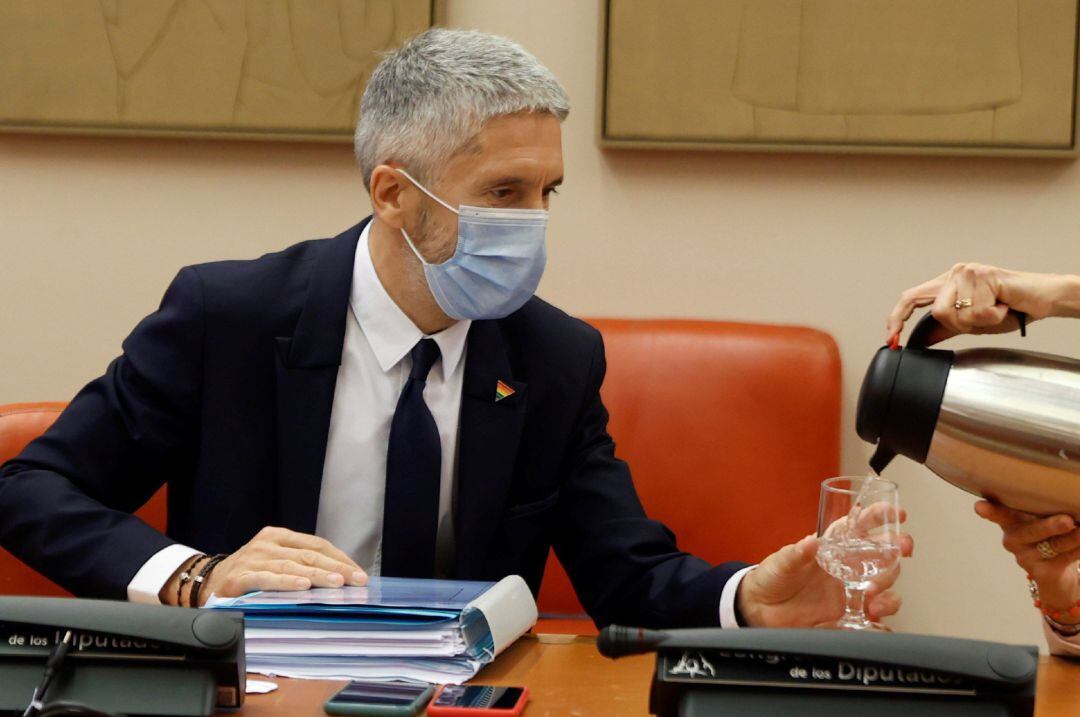 El ministro del Interior, Fernando Grande-Marlaska, durante su comparecencia este viernes en el Congreso para informar sobre la actuación del Ministerio y de las Fuerzas y Cuerpos de Seguridad del Estado durante el estado de alarma.