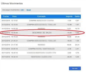 Extracto de los últimos movimientos de la tarjeta de uno de los afectados