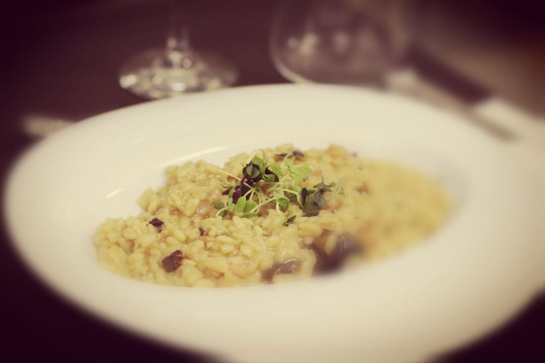 Risotto de champiñones y gambas